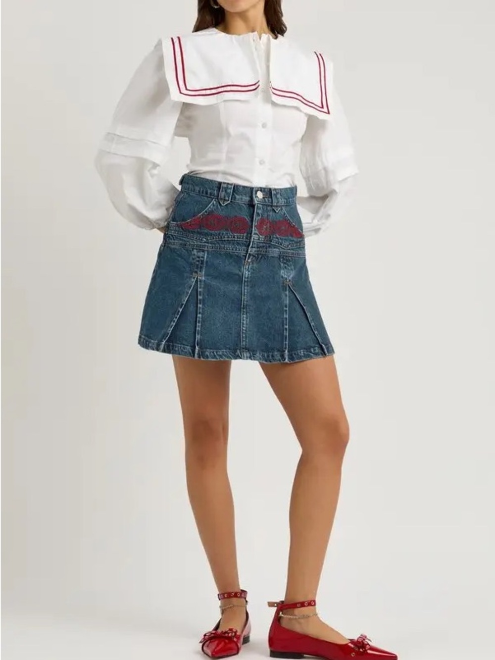 Damson Madder SIZE 6 Sloane embroidered mini Aline denim skirt